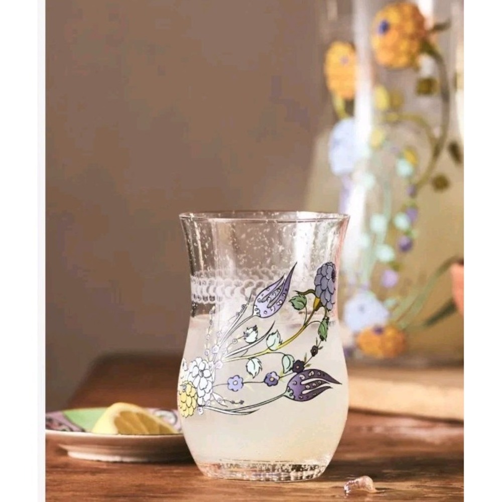 Set Of Two Hand Blown Anthropologie Turkuaz Kitchen Posy Juice Glasses - Picture 8 of 8